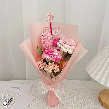 花束を手に 楽天市場】【20%OFFクーポン】ニットフラワーブーケ